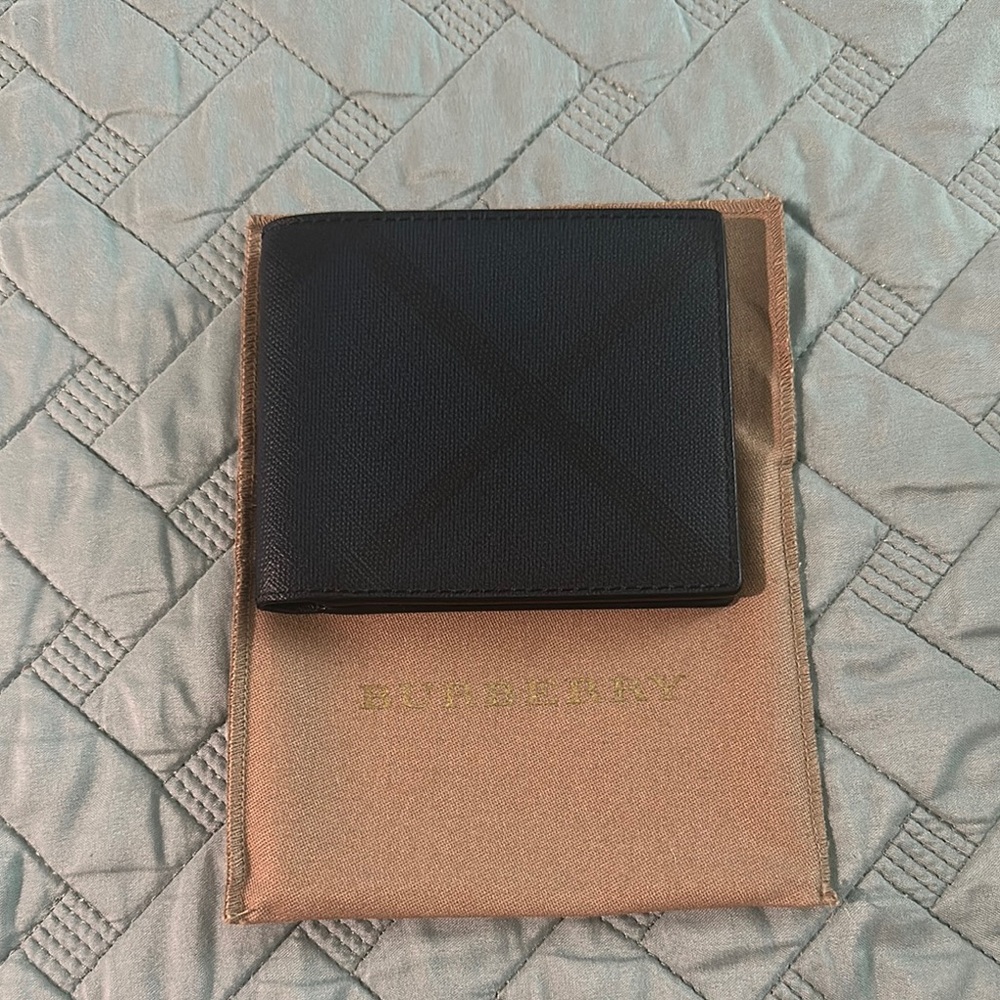 Burberry Black & Blue Leather Check Bifold Wallet (Never Used)